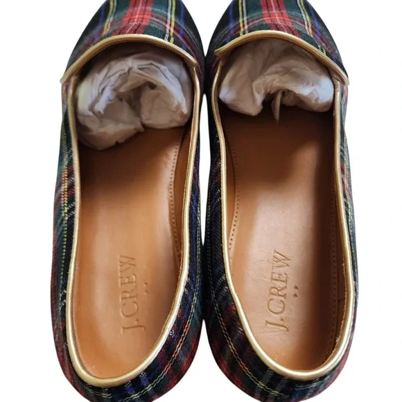 J Crew Womens Stewart Plaid Smoking Loafers Size 10 Tartan Plaid Preppy Holiday - Picture 7 of 10